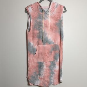 Vanilla Bay Pink and Gray Sleeveless Hoodie Mini Dress